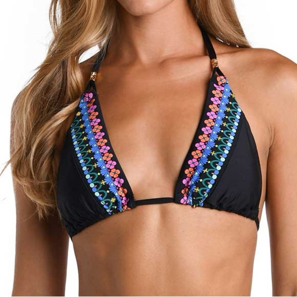 Sunshine 79: Pop Floral Solds Halter Triangle Bikini‎ Top